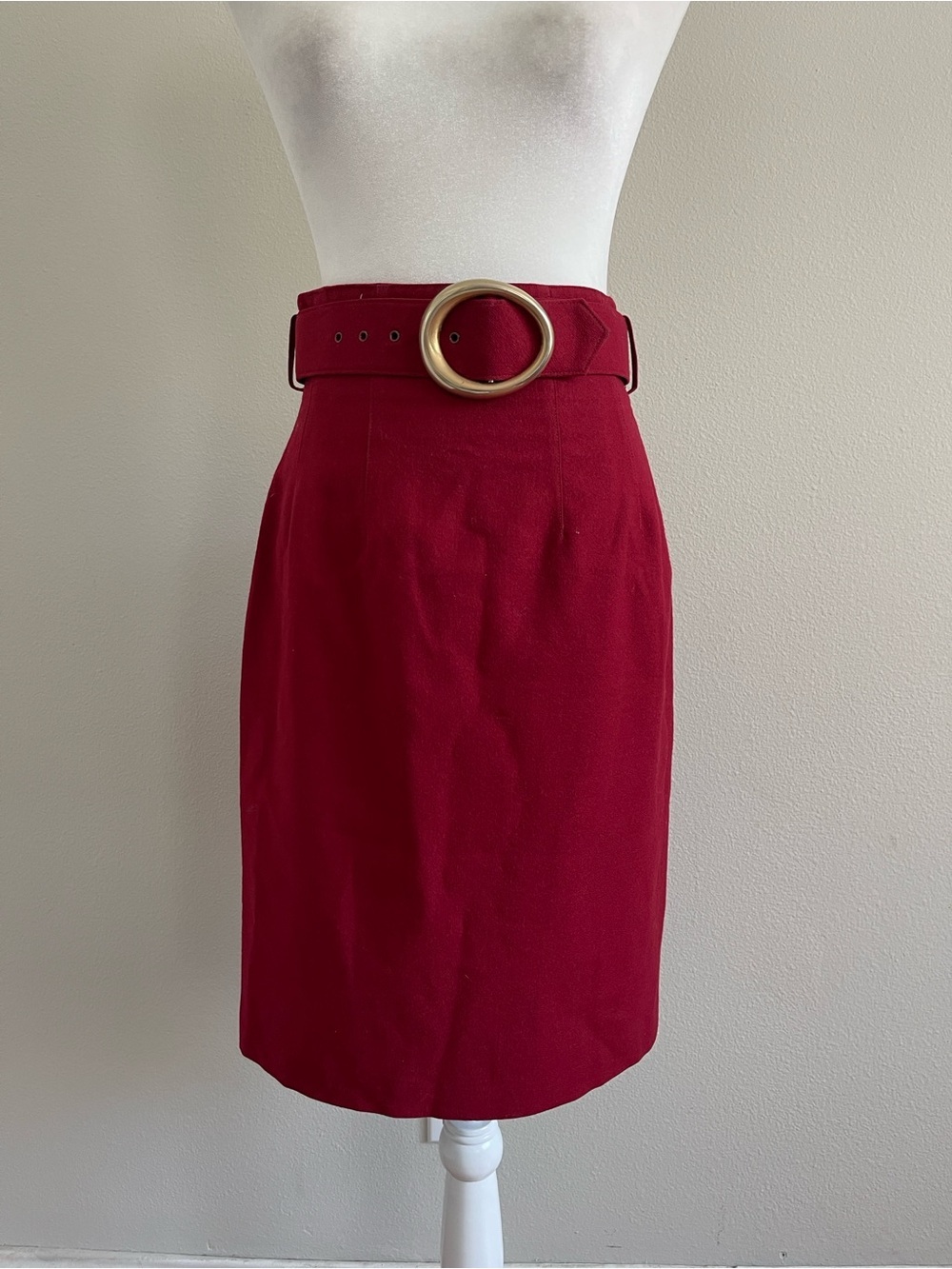 Ann Taylor Burgundy Wool Pencil Skirt with Round Buckle Belt